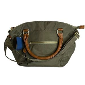 NWT Old Navy Green Purse with Faux Leather Brown Handles and Crossbody Strap